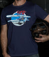 Modré tričko s vintage grafikou letadla Stearman od BORN TO FLY